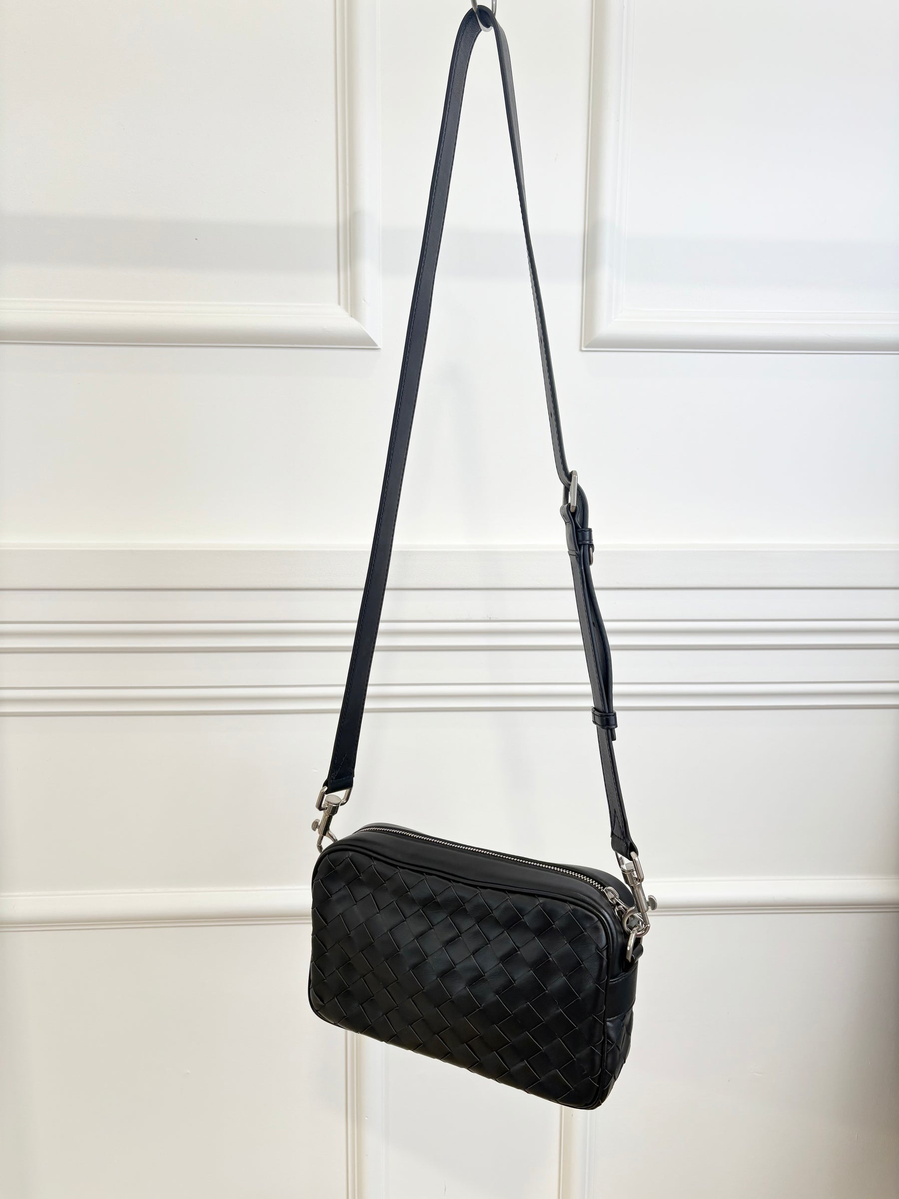 Bottega Veneta Black Intrecciato Leather Camera Bag