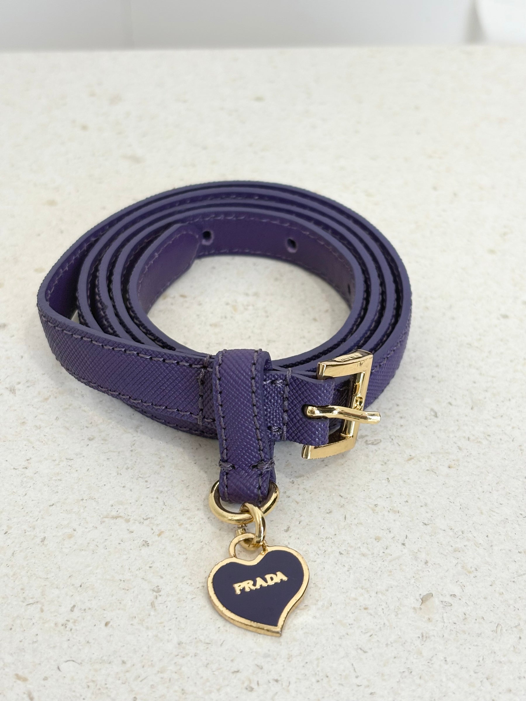 Prada Purple Saffiano Leather Heart Charm Belt, 85