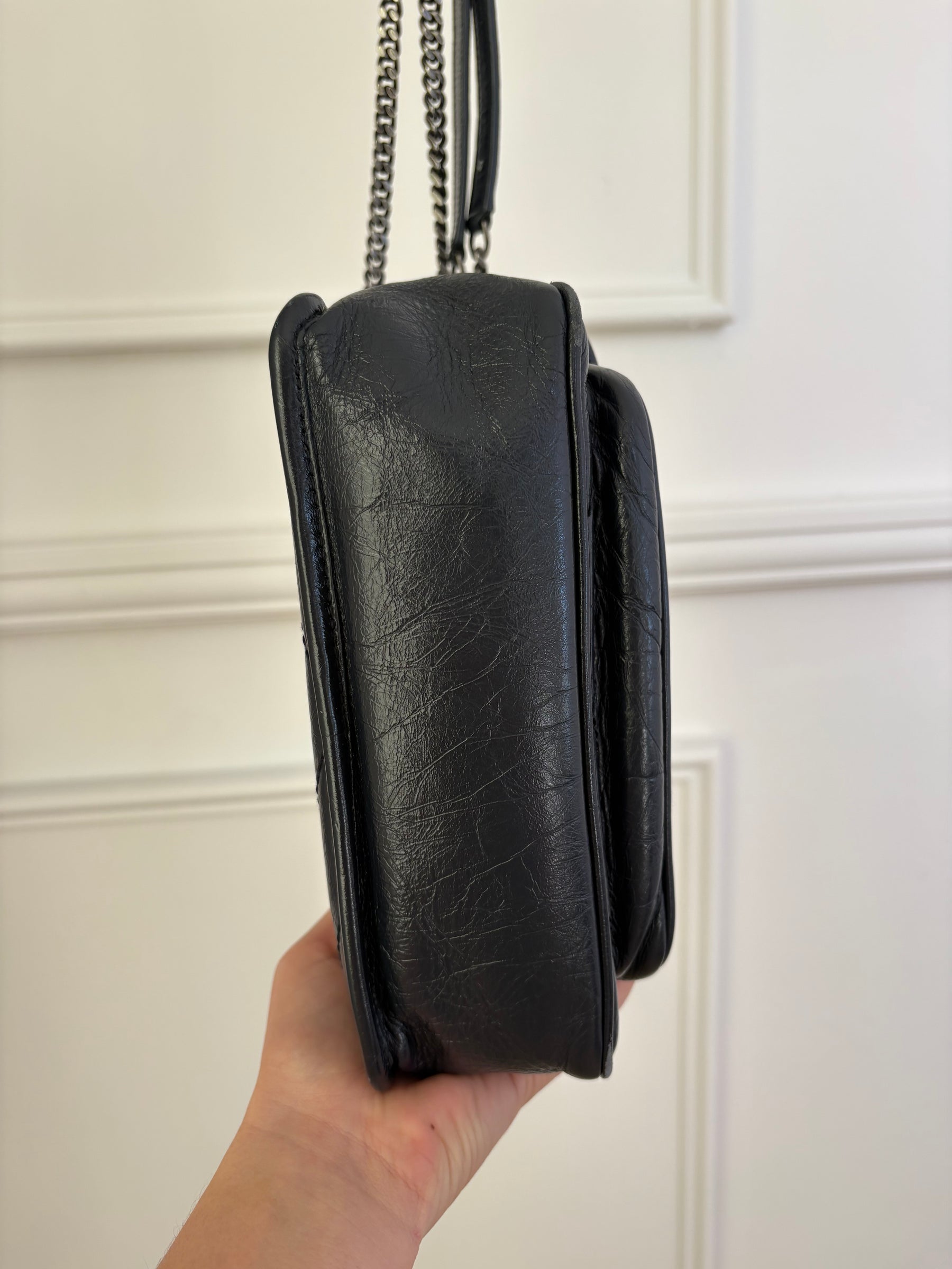 Saint Laurent Navy Crinkled Leather Baby Niki Bag