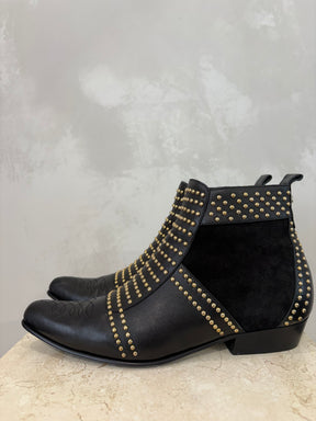 Anine Bing Black Leather and Suede Gold Studded Boots, 40