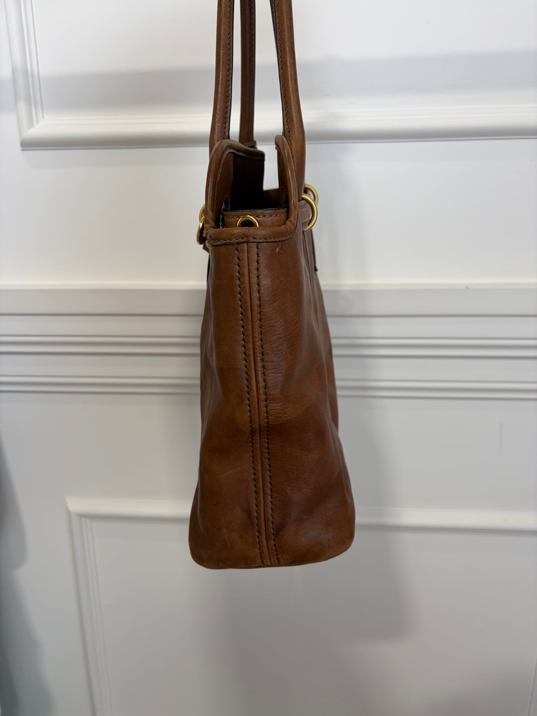 Miu Miu Oak Distressed Nappa Leather Medium Aventure Bag