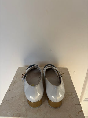Chanel White and Black Patent Heeled Mary Jane, 39.5 C