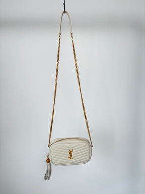 Saint Laurent Lou Mini Quilted Leather Camera Bag Vintage White