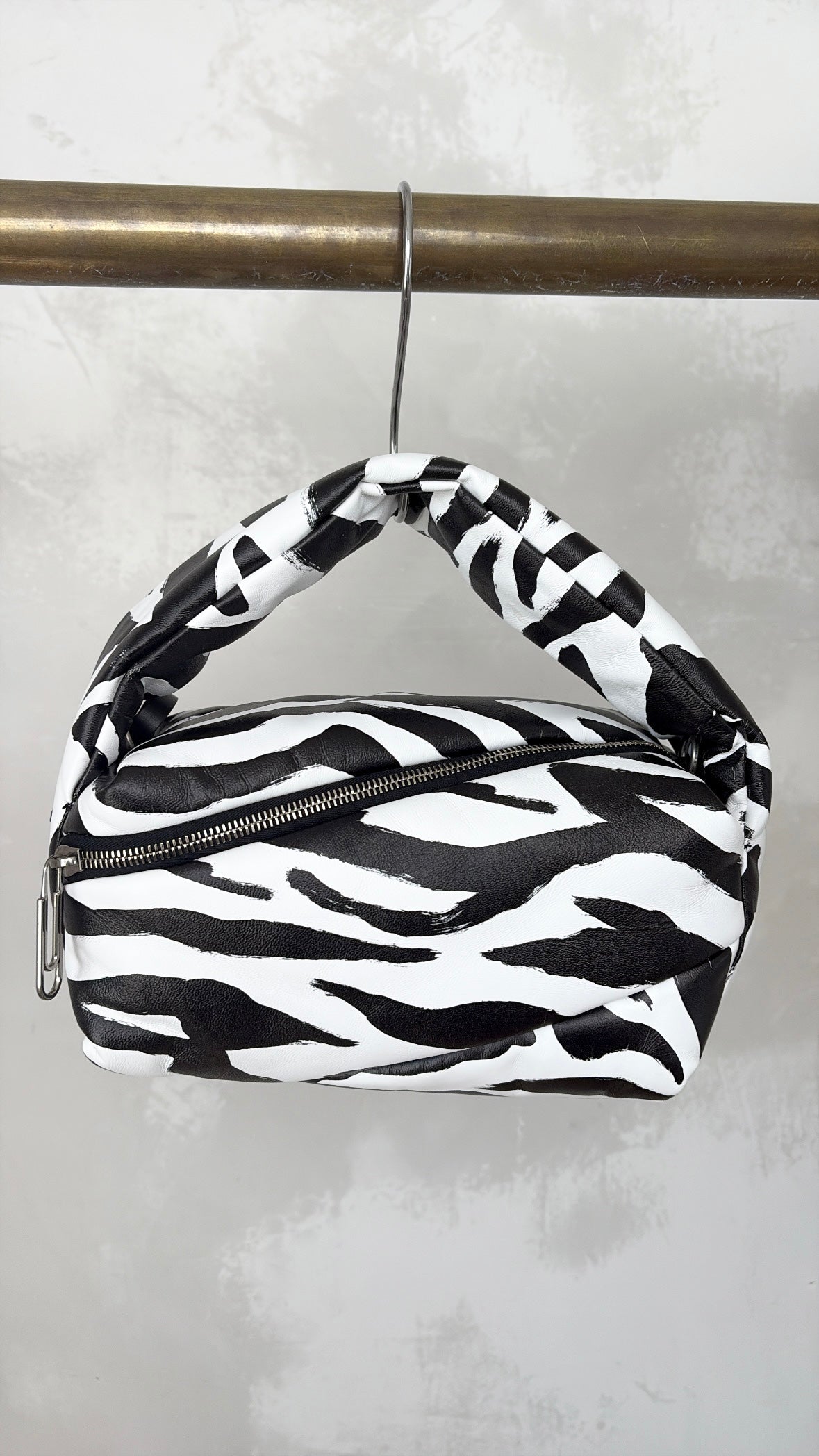 Off White Black and White Zebra print Top Handle Bag