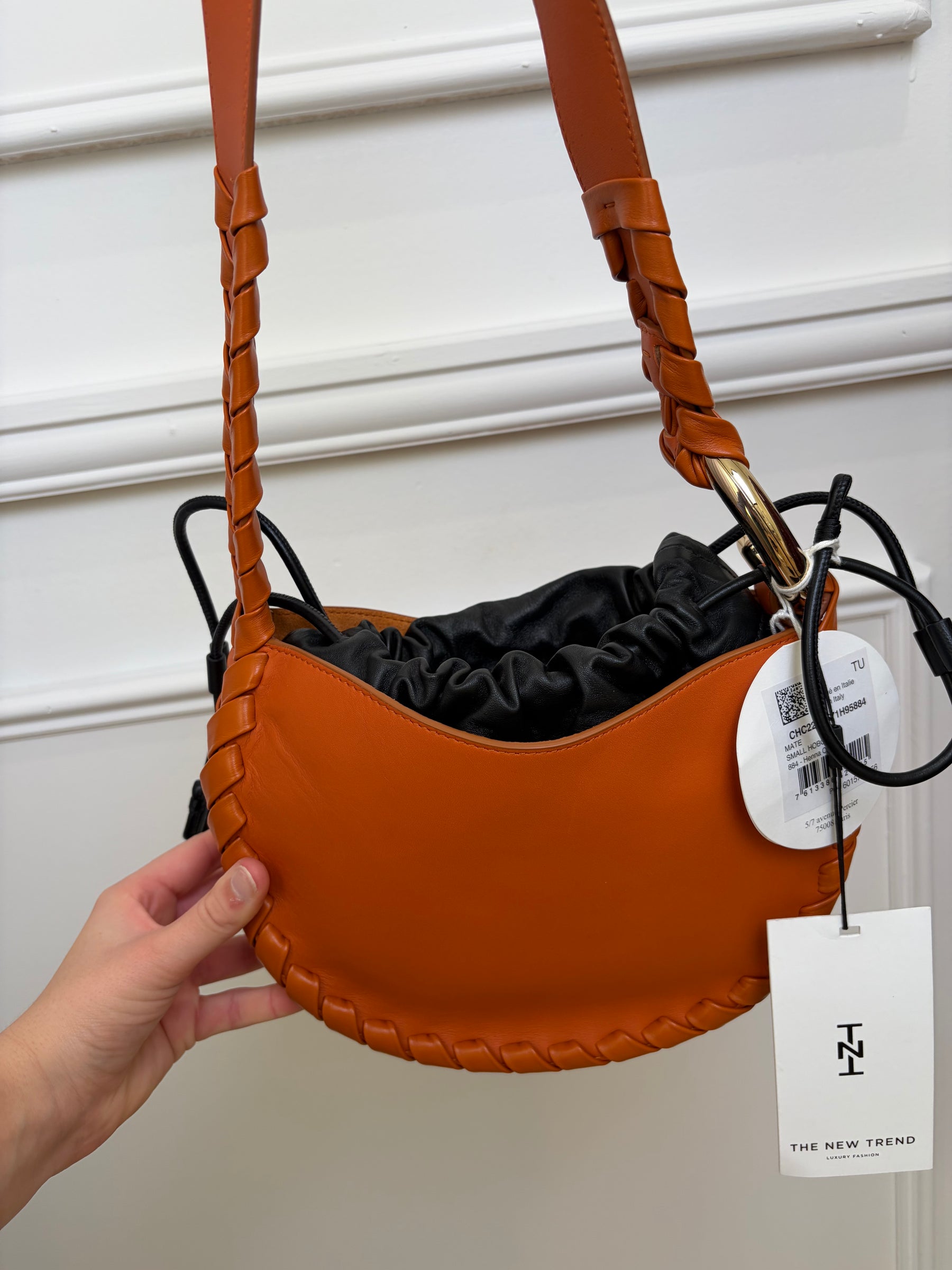 Chloe Orange Leather Braided Mate Crossbody Bag