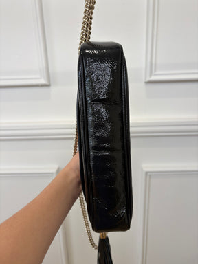 Gucci Black Patent Crinkled Soho Chain Flap bag