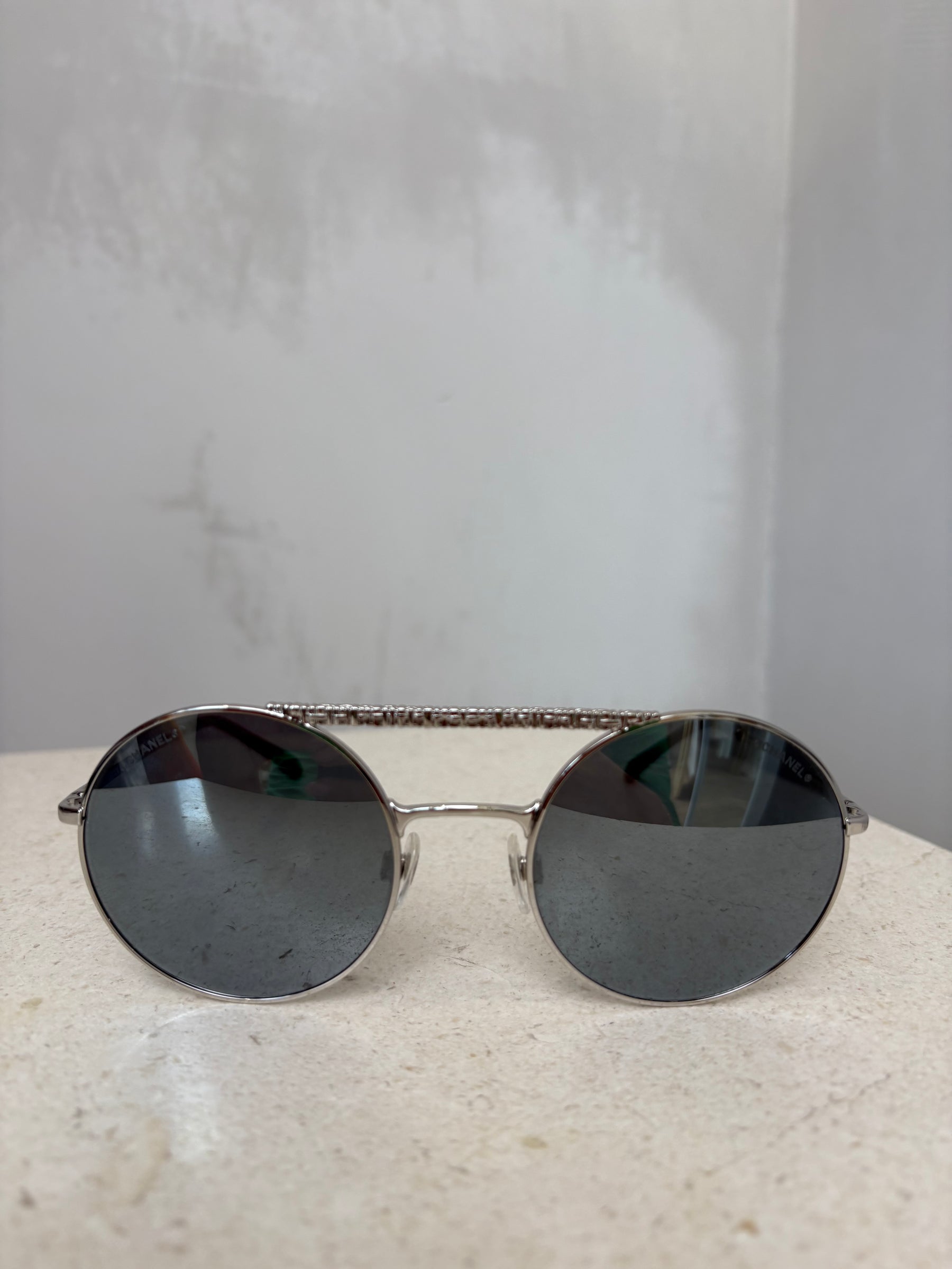 Chanel Silver Mirrored Round Aviator Sunglasses