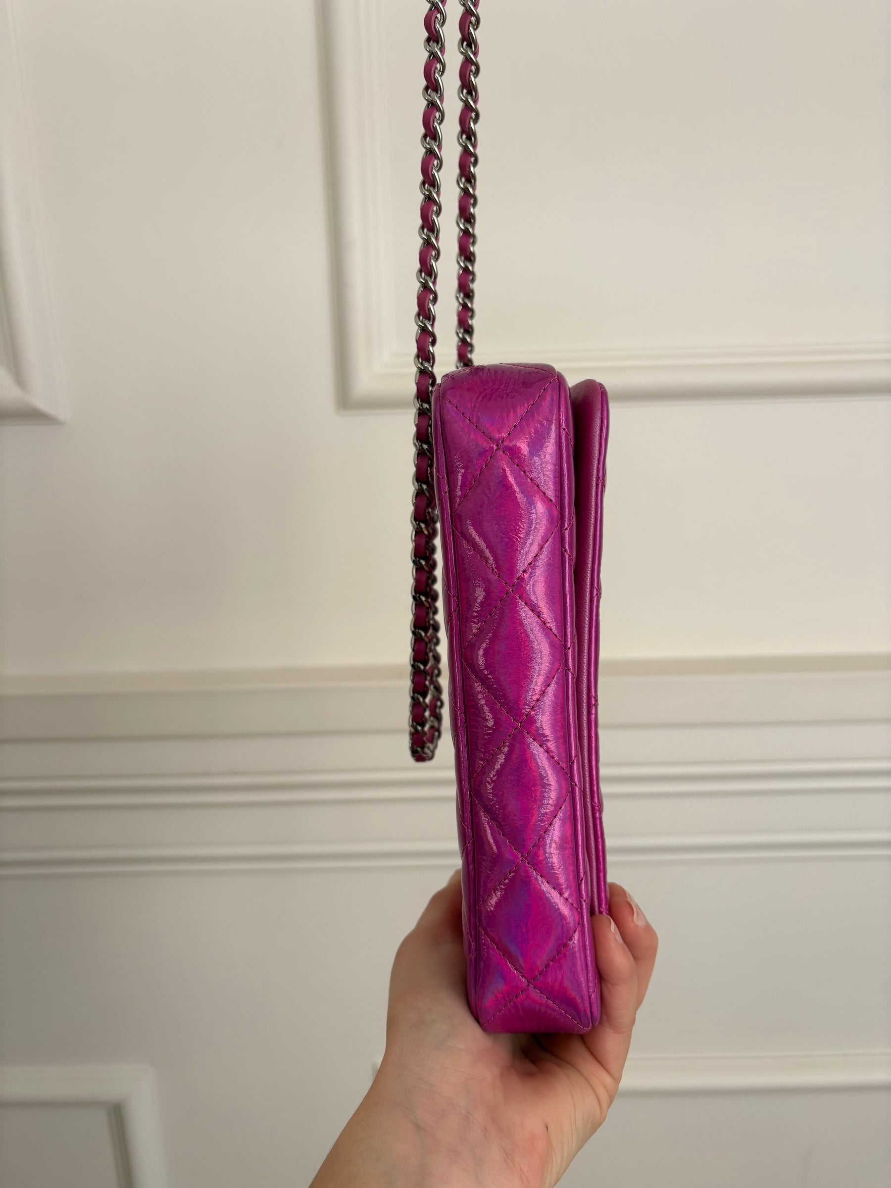 Chanel Pink Holographic Leather Rectangular Flap Bag