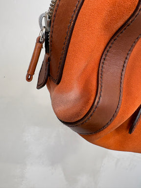 Prada Orange Suede and Brown Leather Bowling Bag