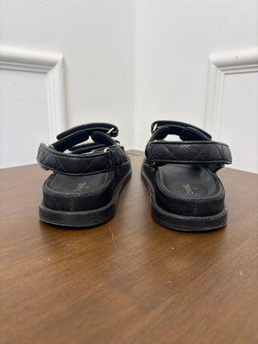 Chanel Black Caviar Leather Dad Sandals, 37.5 C