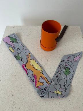 Hermès Grey Multi Rabbit Print Silk Twilly