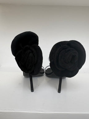 Magda Butrym Black Suede Floral Applique Heeled Sandals, 41