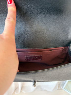 Chanel Black Patent Trim Grained Leather Medium Boy Bag