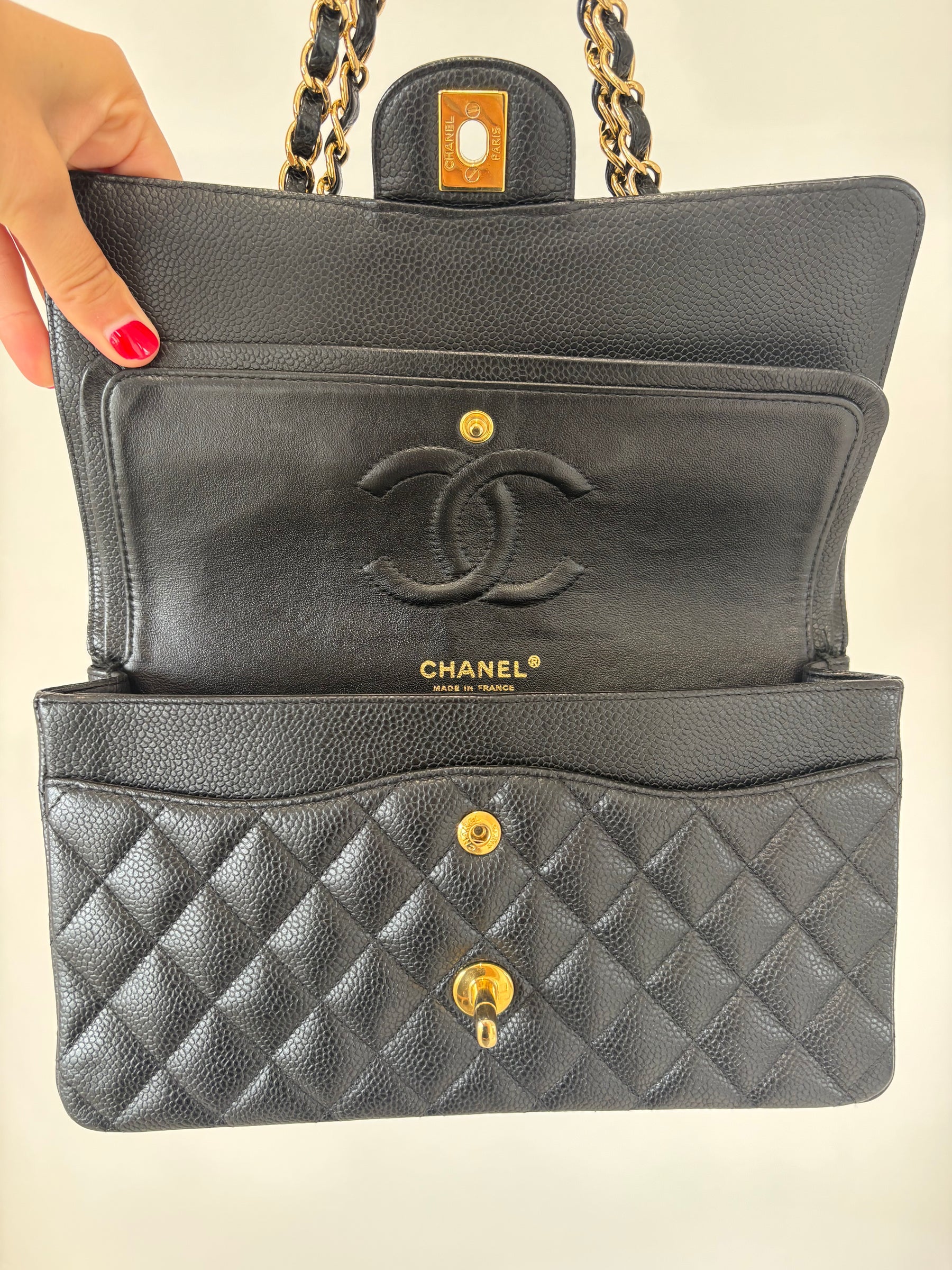 Chanel Black Caviar Leather Medium Classic Flap