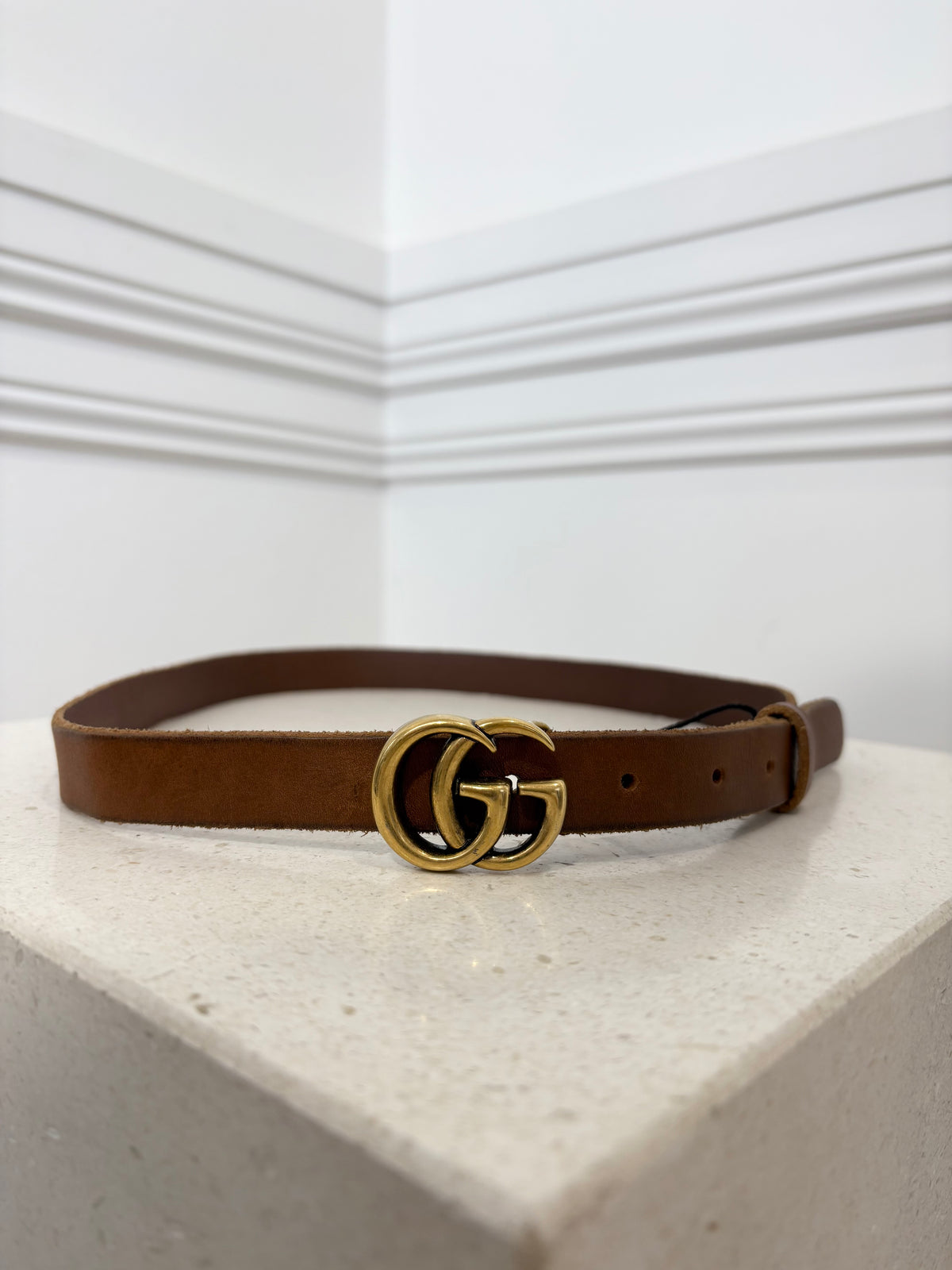 Gucci GG Marmont Thin Leather Belt Brown, 80 / 32