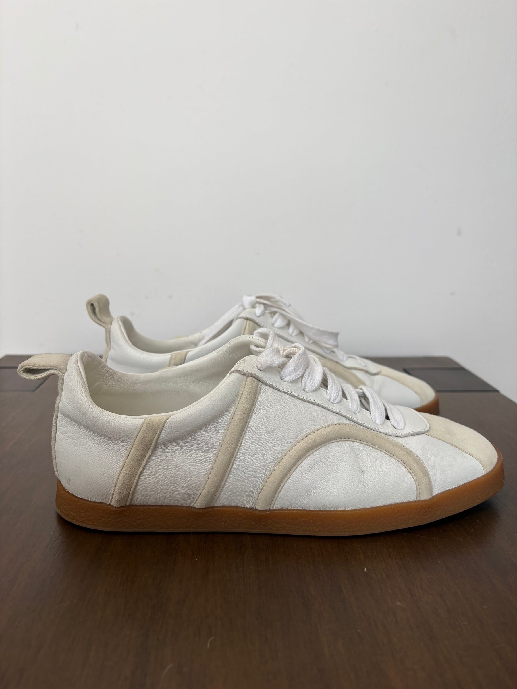 Totême White and Cream Leather and Suede Sneakers, 38