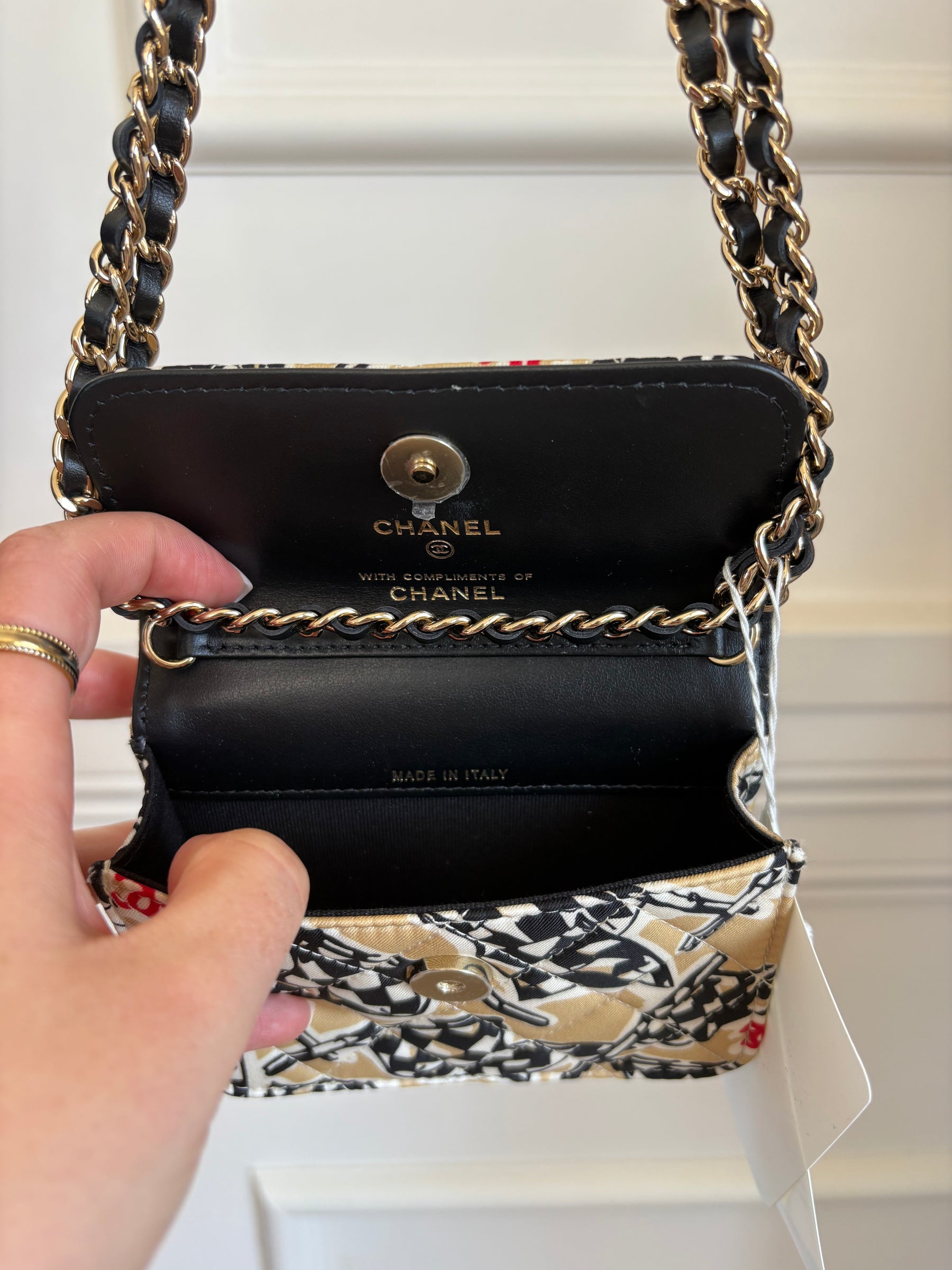 Chanel Black White and Beige Flag Print Mini Bag