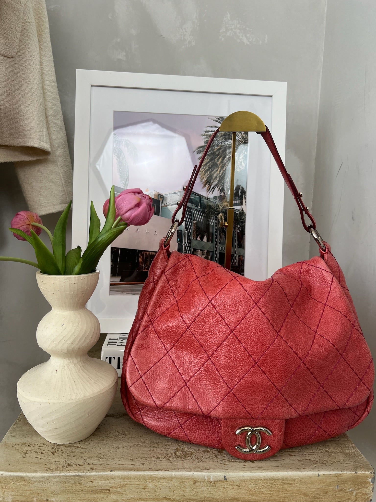 Chanel Crinkled Leather On The Road Flap Bag In Coral