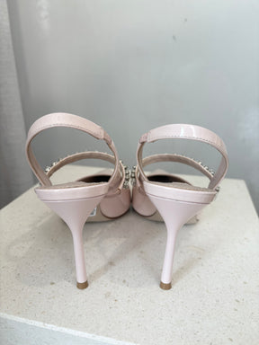 Miu Miu Crystal Embellished Leather Slingback Pumps In Gemma Patent Leather, 35.5