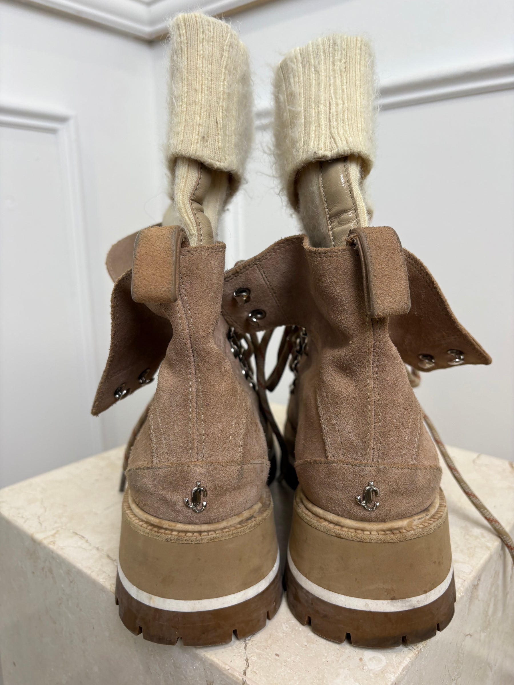 Jimmy Choo Beige Suede Sock Hiking Boots, 39
