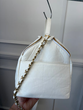 Chanel White Lambskin Leather Retro Spirit Bowling Bag