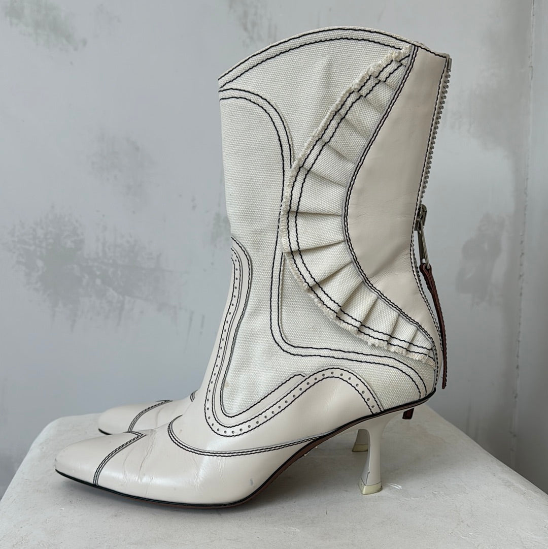 Zimmermann White Ankle Boots With Frill Detail, 40