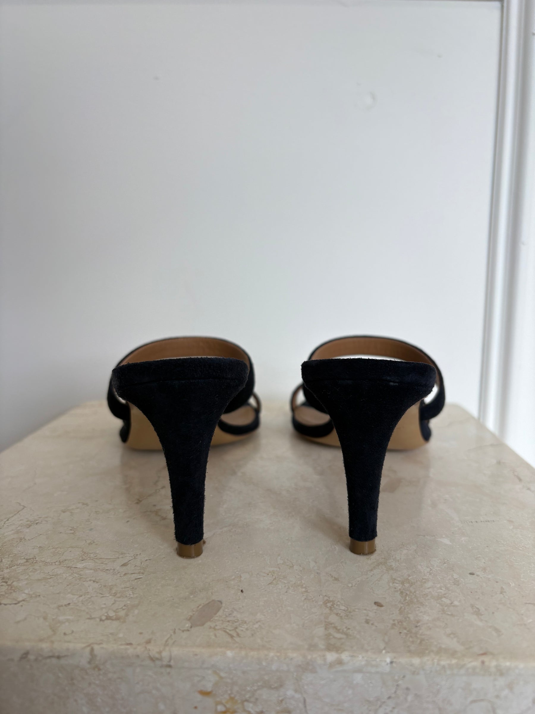 Mansur Gavriel Navy Suede Strappy Mules, 37