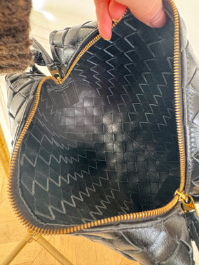 Bottega Veneta Black Patent Intrecciato Leather Small Loop Bag