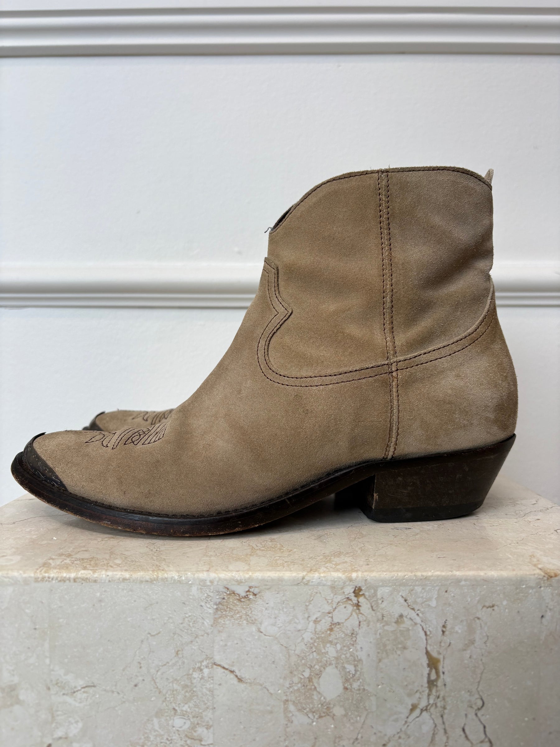 golden goose Zip Booties In Tan Suede, 37