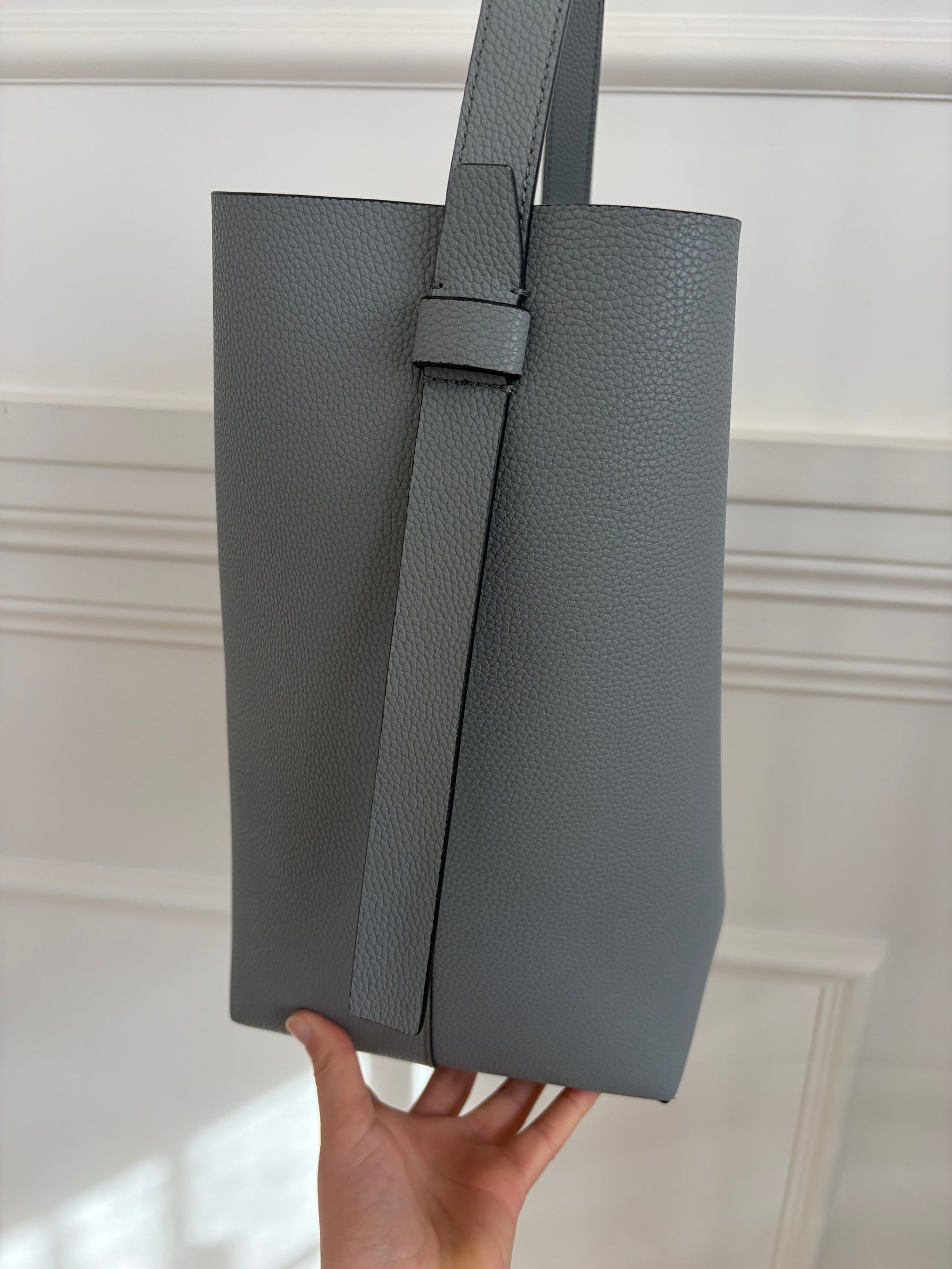 Oroton Grey Leather Bucket Bag with Internal Pouch