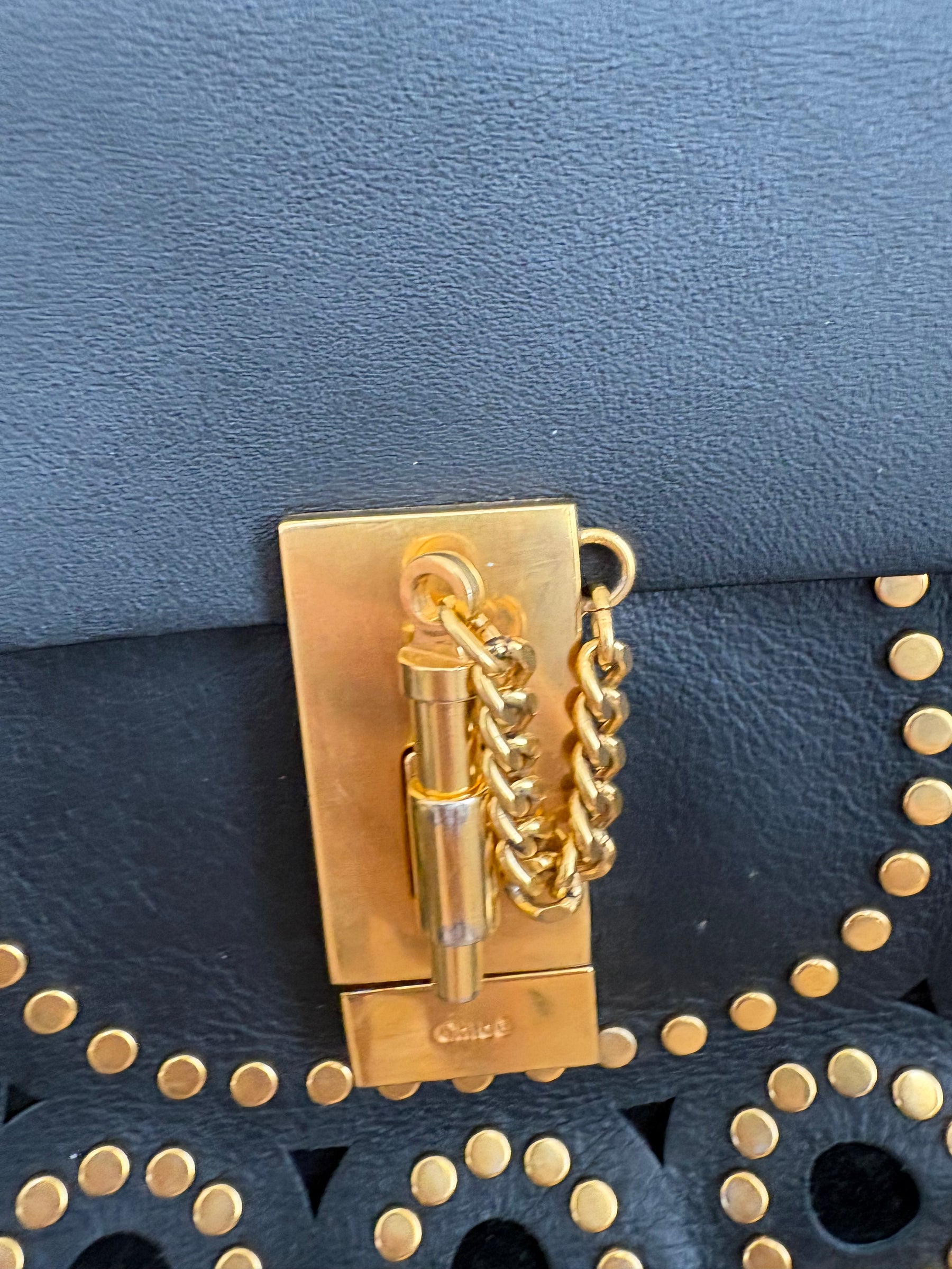 Chloé Black Leather Studded Drew Bag