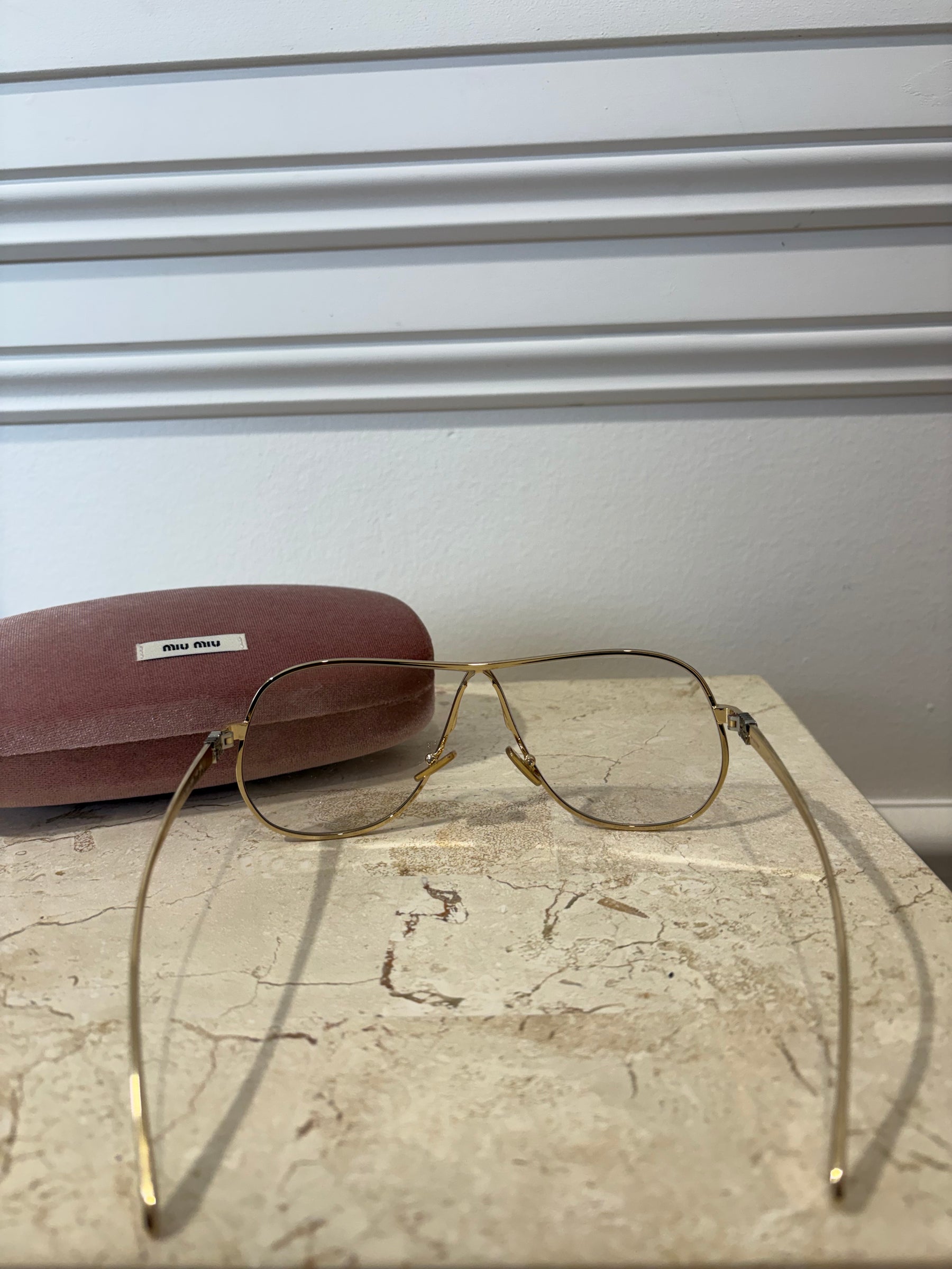Miu Miu Gold Tone Clear Lens Aviator Sunglasses