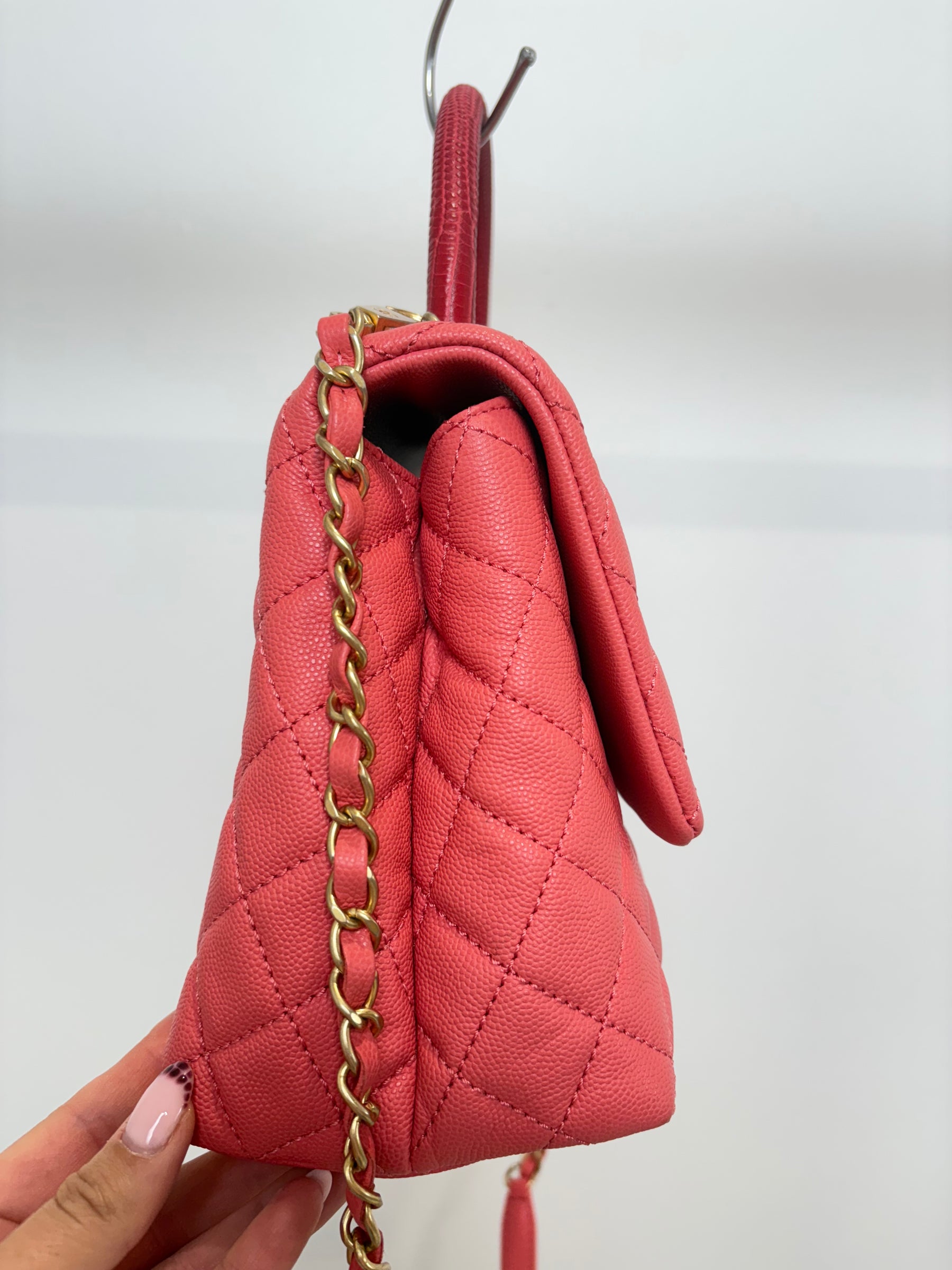 Chanel Coral Caviar Leather Medium Coco Handle Bag