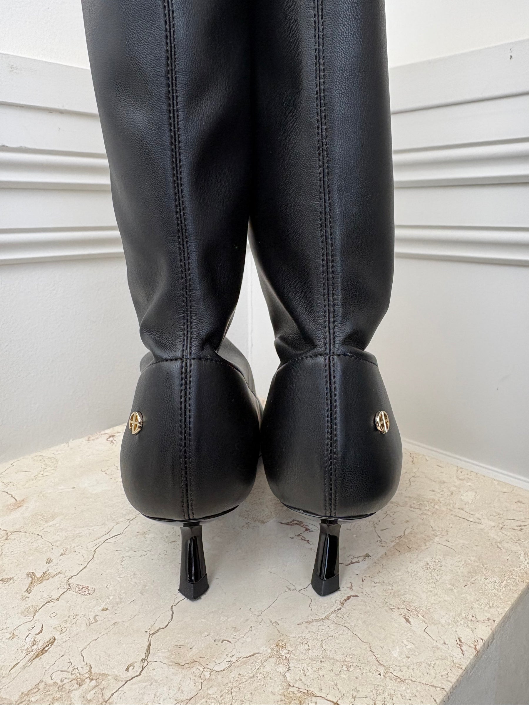 Anine Bing Black Leather Pointed Knee High Boots, 37