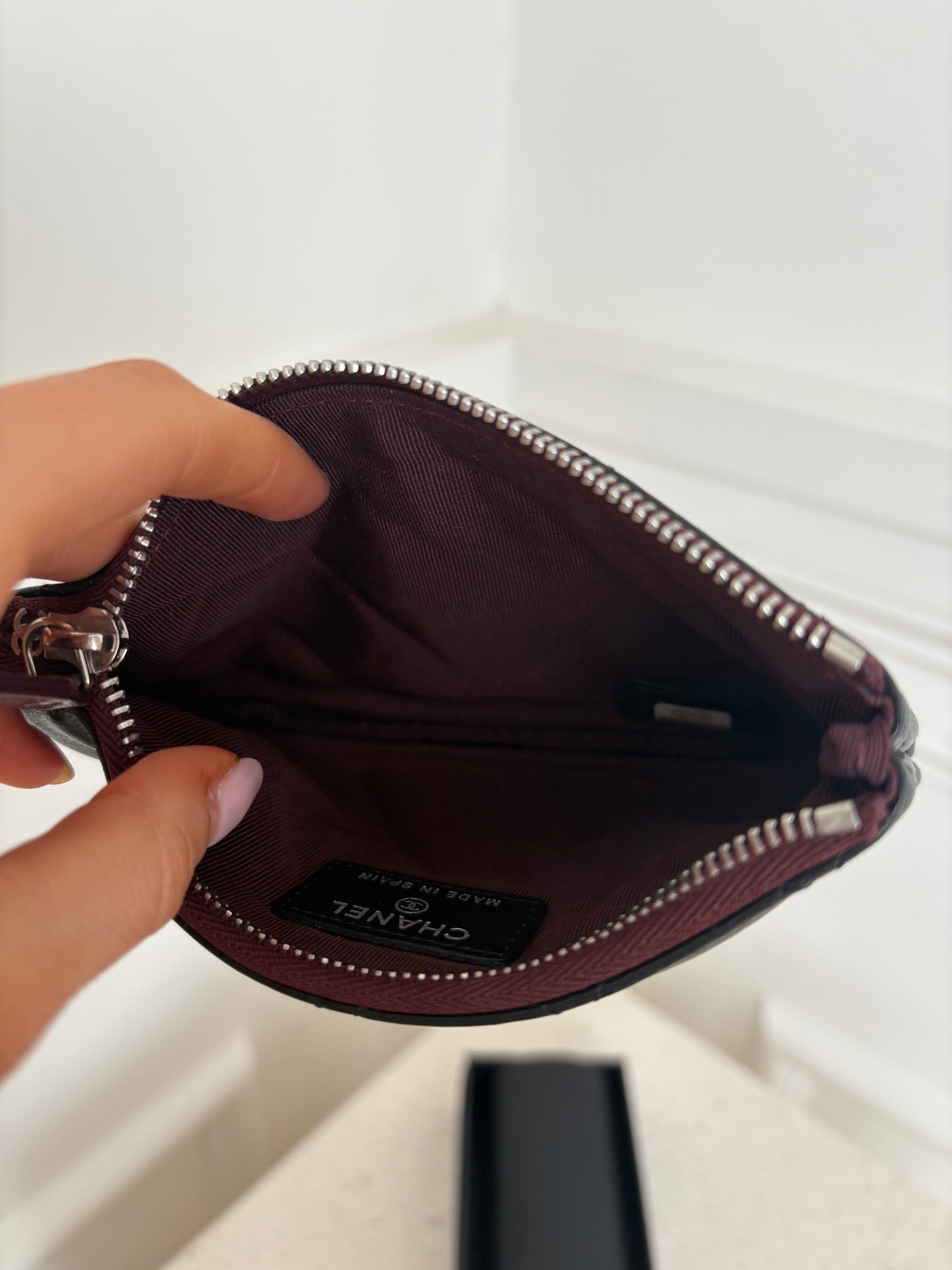 Chanel Black Lambskin Leather Mini Zipped Pouch