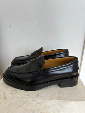 Hèrmes Black Leather 'Hour' H Logo Loafer, 38