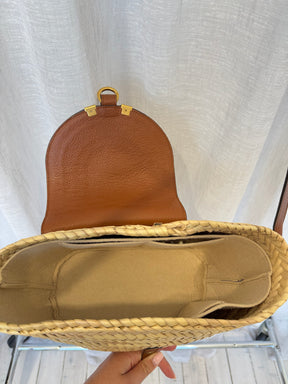 Chloé Raffia and Tan Leather Basket Shoulder Bag