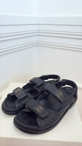 Chanel Black Caviar Leather Dad Sandals, 39