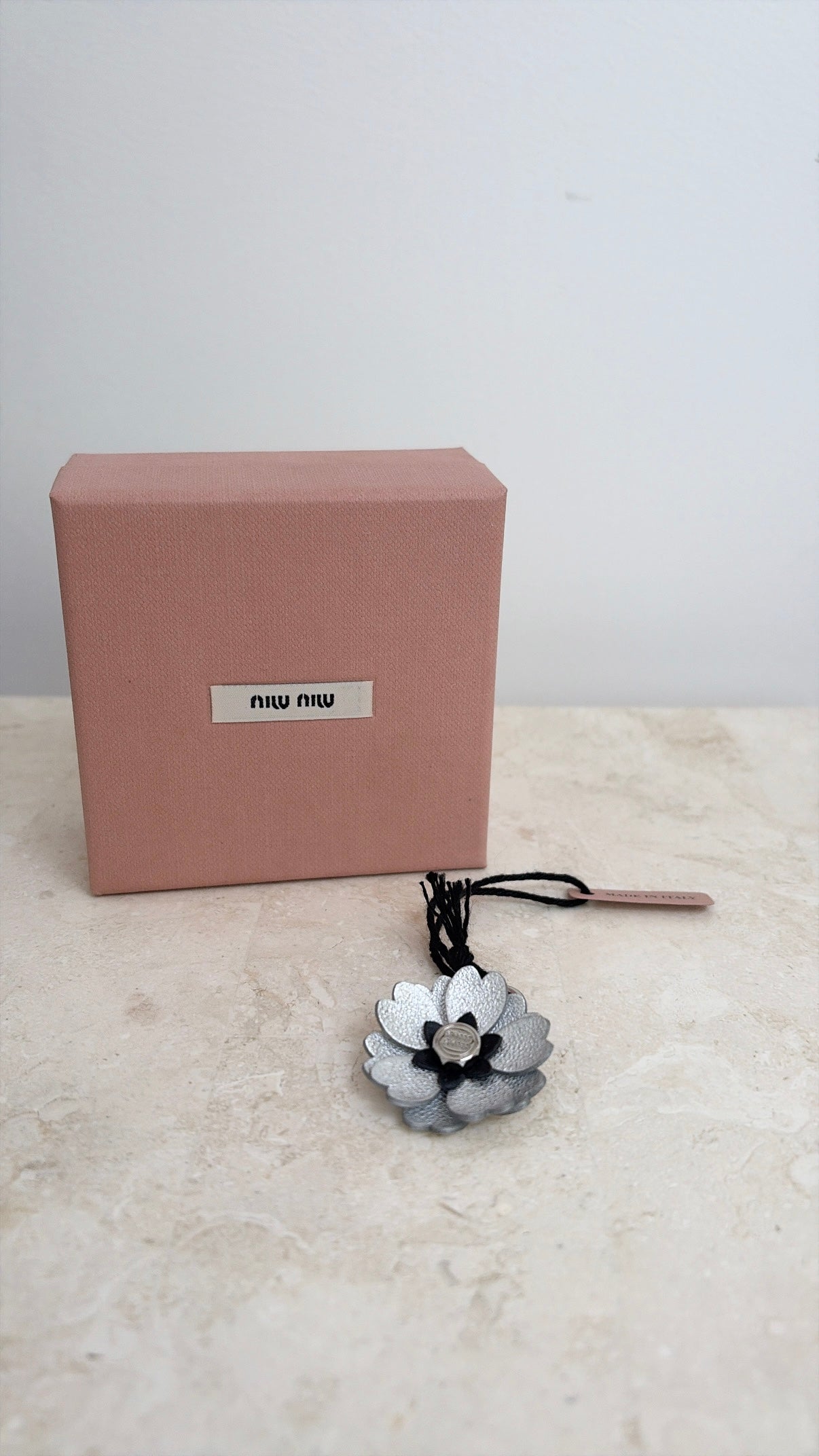 Miu Miu Silver Leather Flower Micro Trick Charm
