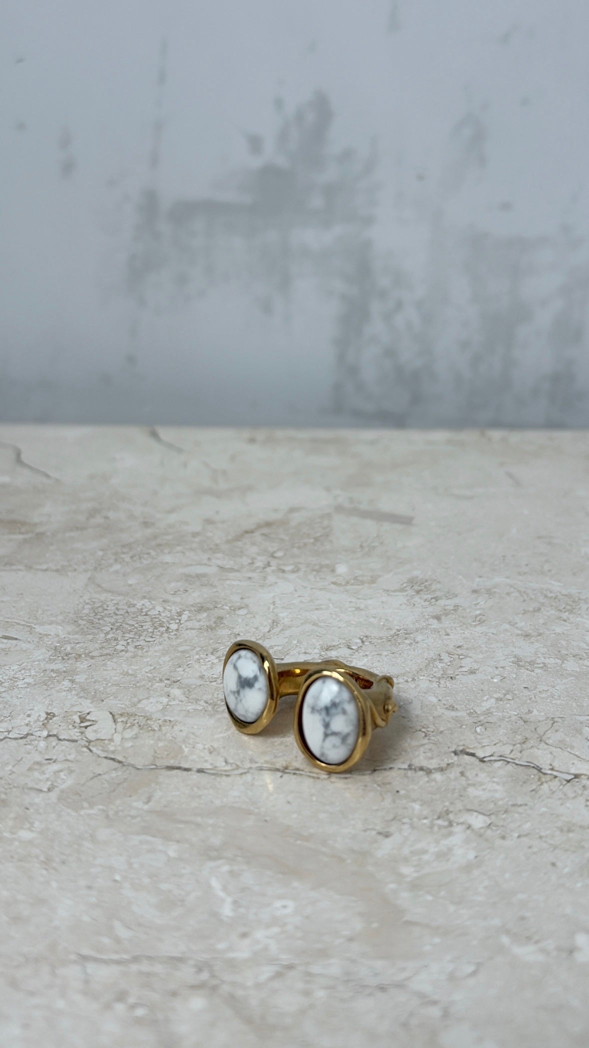 Loewe Gold Tone Marbled Stone Ring, S
