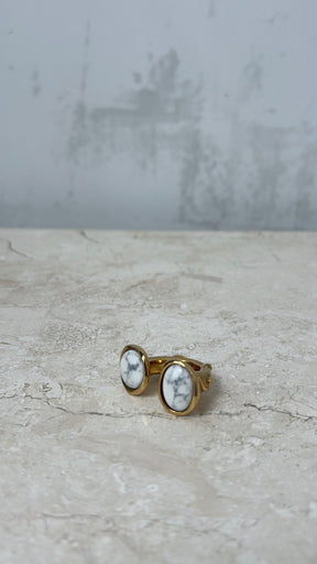 Loewe Gold Tone Marbled Stone Ring, S