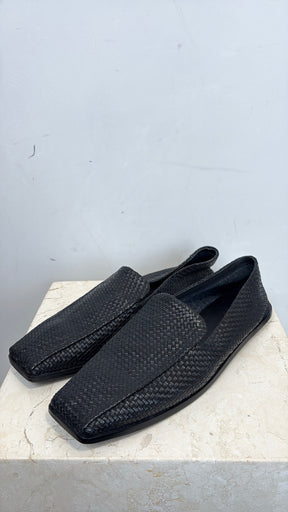 St. Agni Black Woven Leather Square Toe Flats, 40