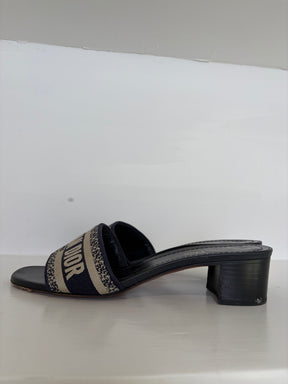 Dior Navy and Beige Canvas Logo Heeled Mules, 39.5