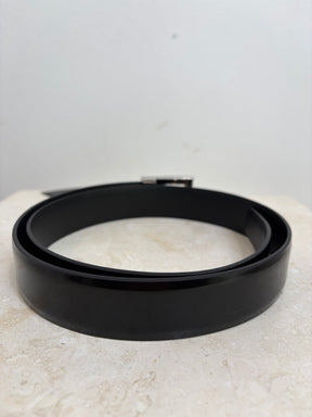 Saint Laurent Black Patent Leather Silver Buckle Belt, 80