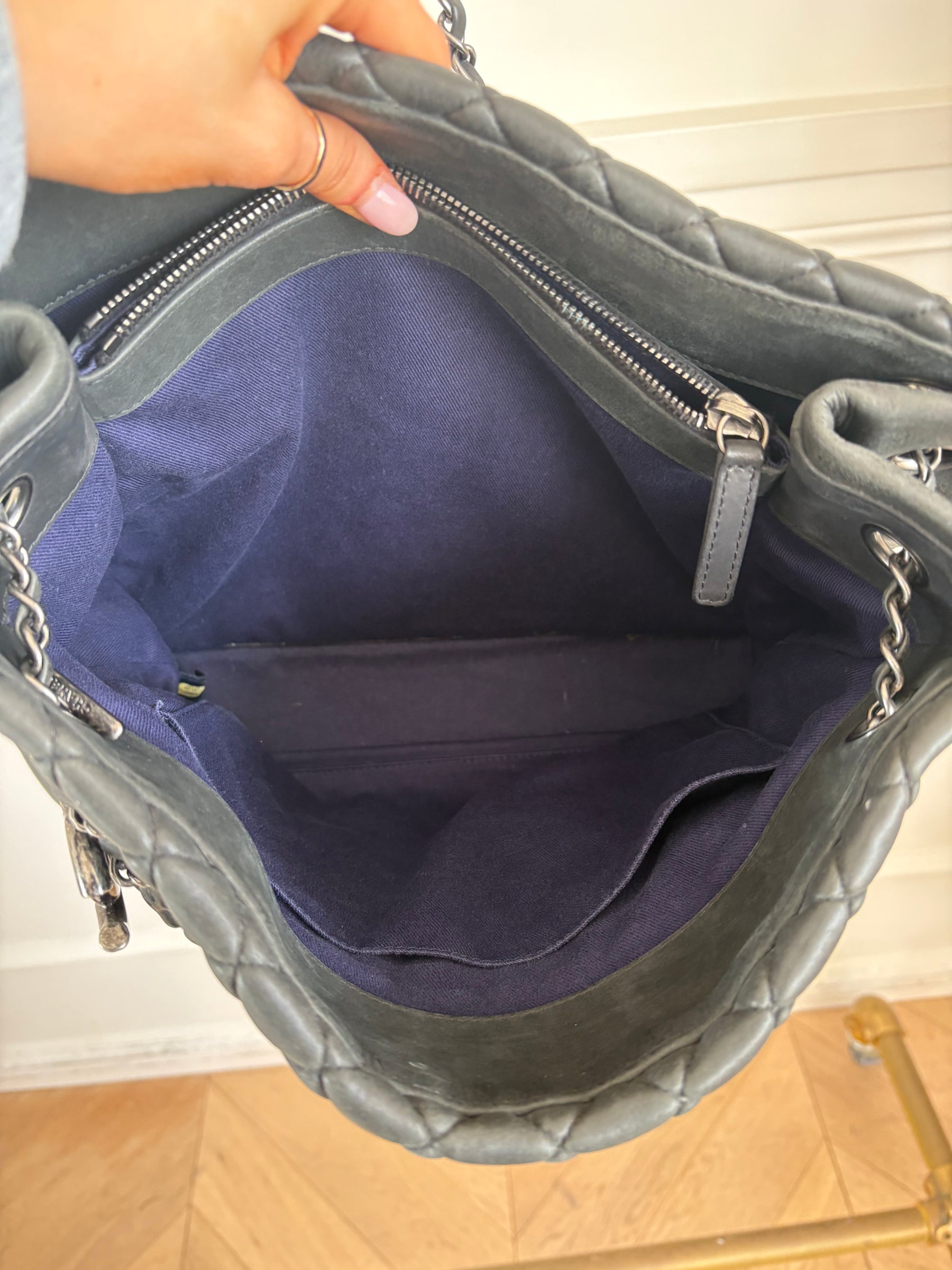 Chanel Charcoal Quilted Leather Shopper Tote