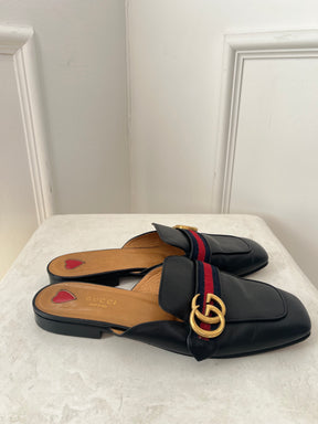Gucci Black Leather Marmont Mules, 39.5