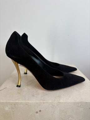 Dior Black Suede Gold Heel Pumps, 38.5