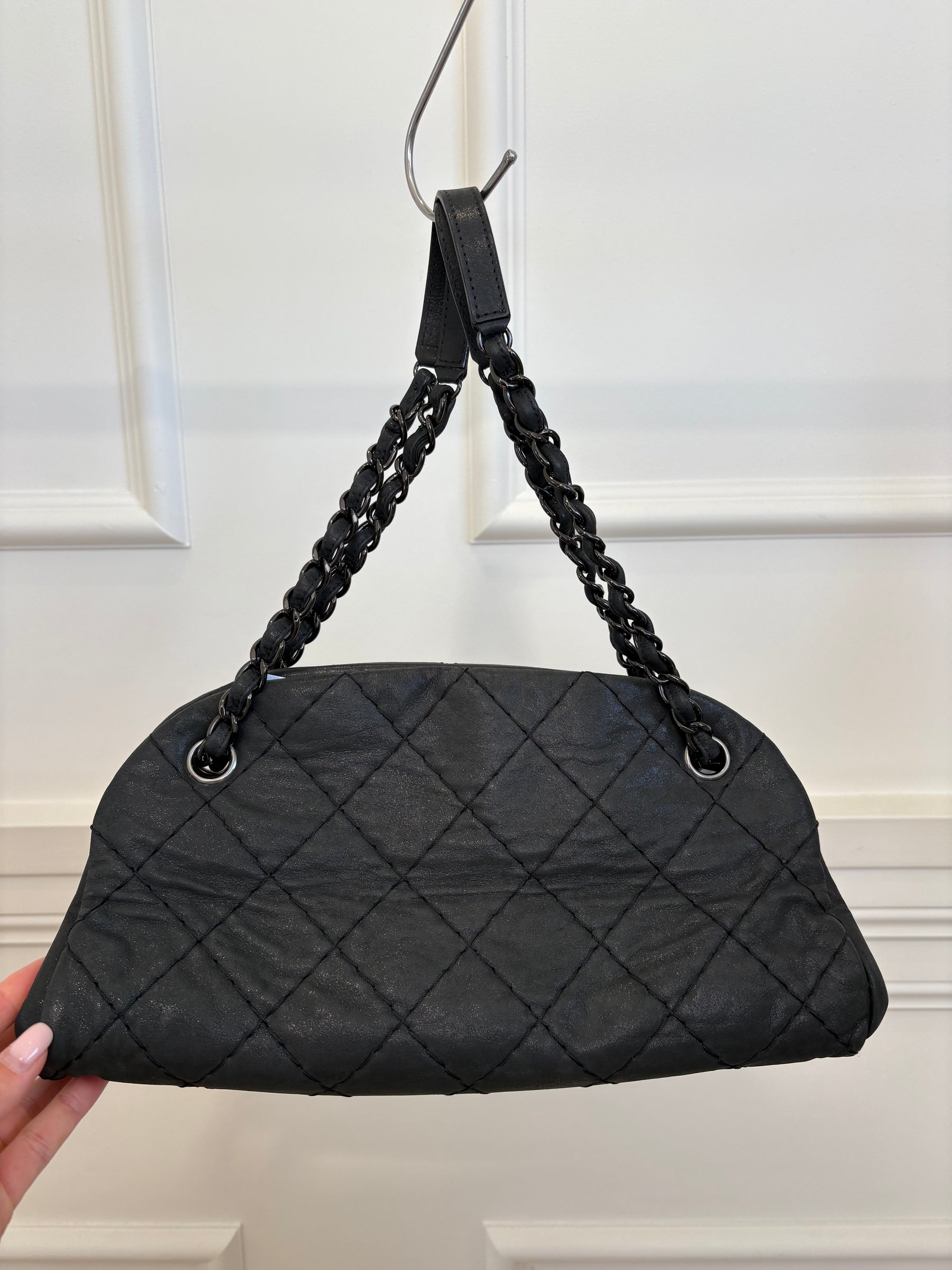 Chanel Charcoal Coated Quilted 'Mademoiselle Shoulder Bag