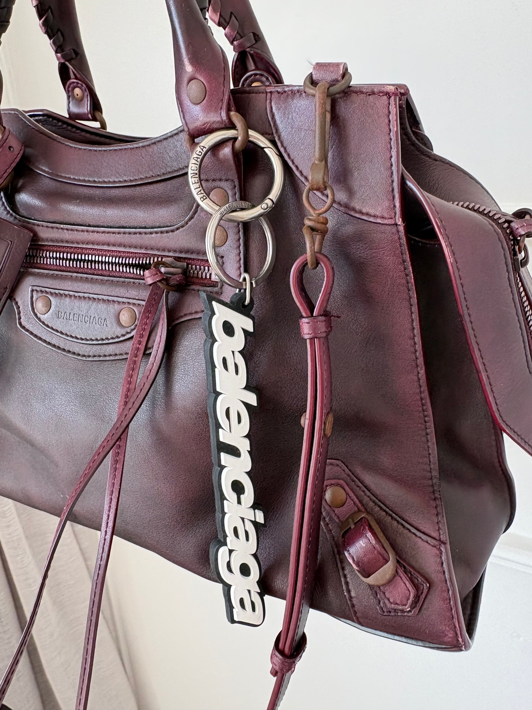 Balenciaga Neo Classic Medium City Bag in Burgundy Distressed Leather