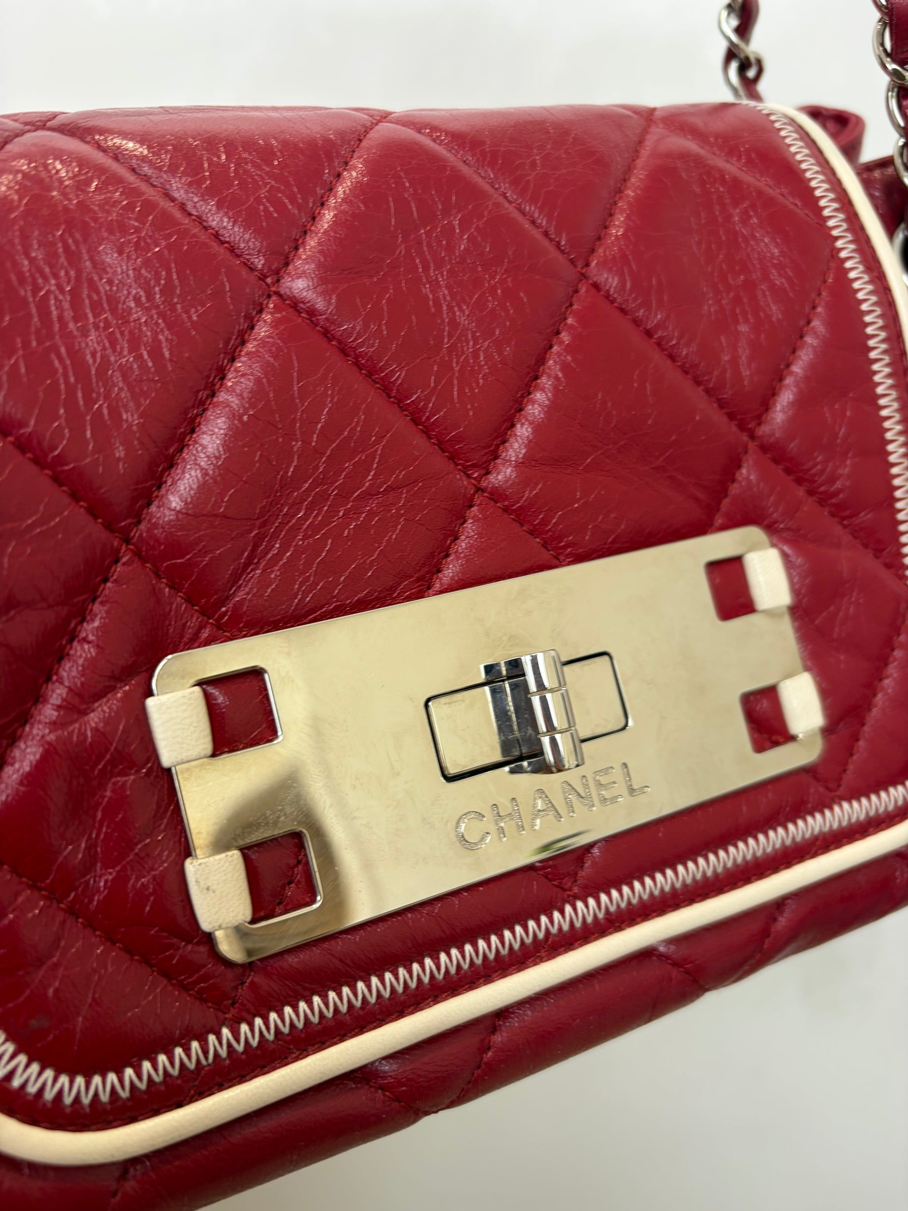 Chanel Burgundy Leather East West Accordian Flap Bag